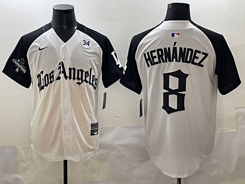 Men 2025 Los Angeles Dodgers #8 Hernandez White black Five generations Joint Name Nike MLB Jersey style 52612